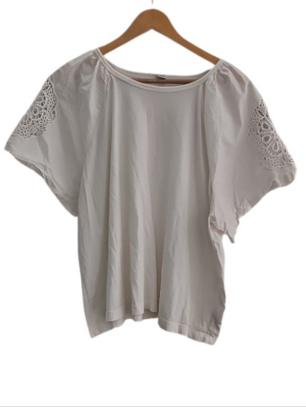 Old Navy White Cotton Top Women XXL Crochet Lace Shoulder Tee Boho Cottagecore